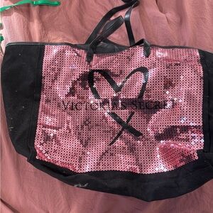 Victoria's Secret Black and Pink Sequin Tote
